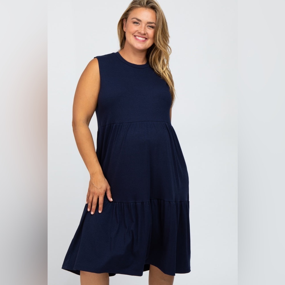 Maternity ribbed Navy Blue Dress